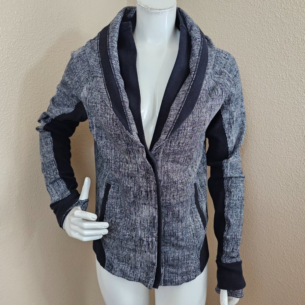 LULULEMON To Class Double Collar Heather Gray Button Up Sweater Jacket~10